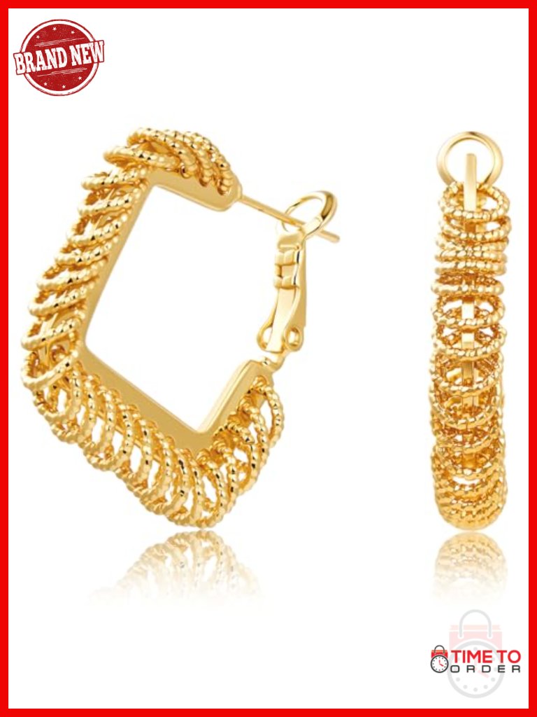 18k Gold Plated 925 Sterling Silver Hammered Hoop Earrings Hypoallergenic